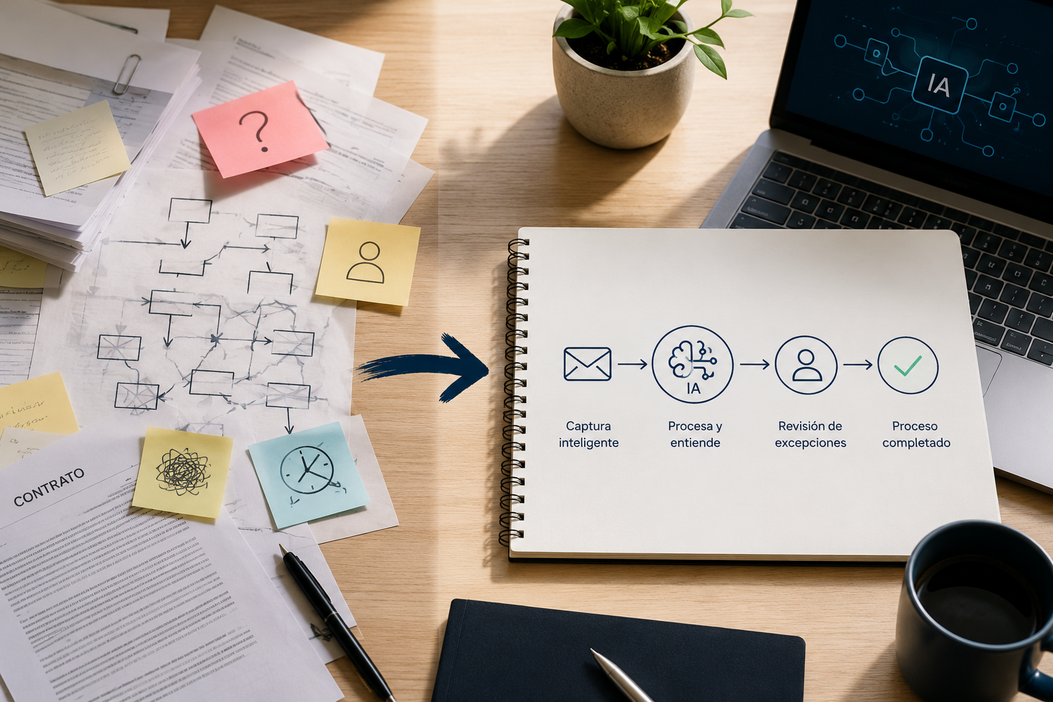 Diagrama de un flujo de trabajo de pyme rediseñado con IA
